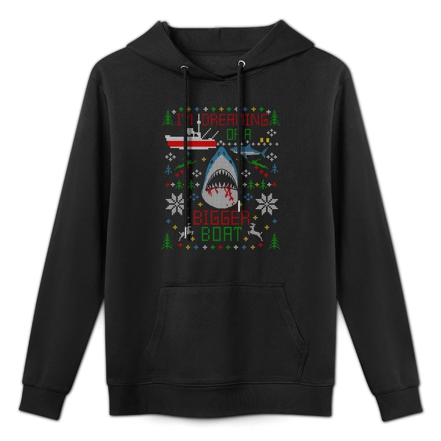 Great White Shark Fishing Ugly Christmas Sweater Party Sweatshirt Shrink-Resistant Hoodie