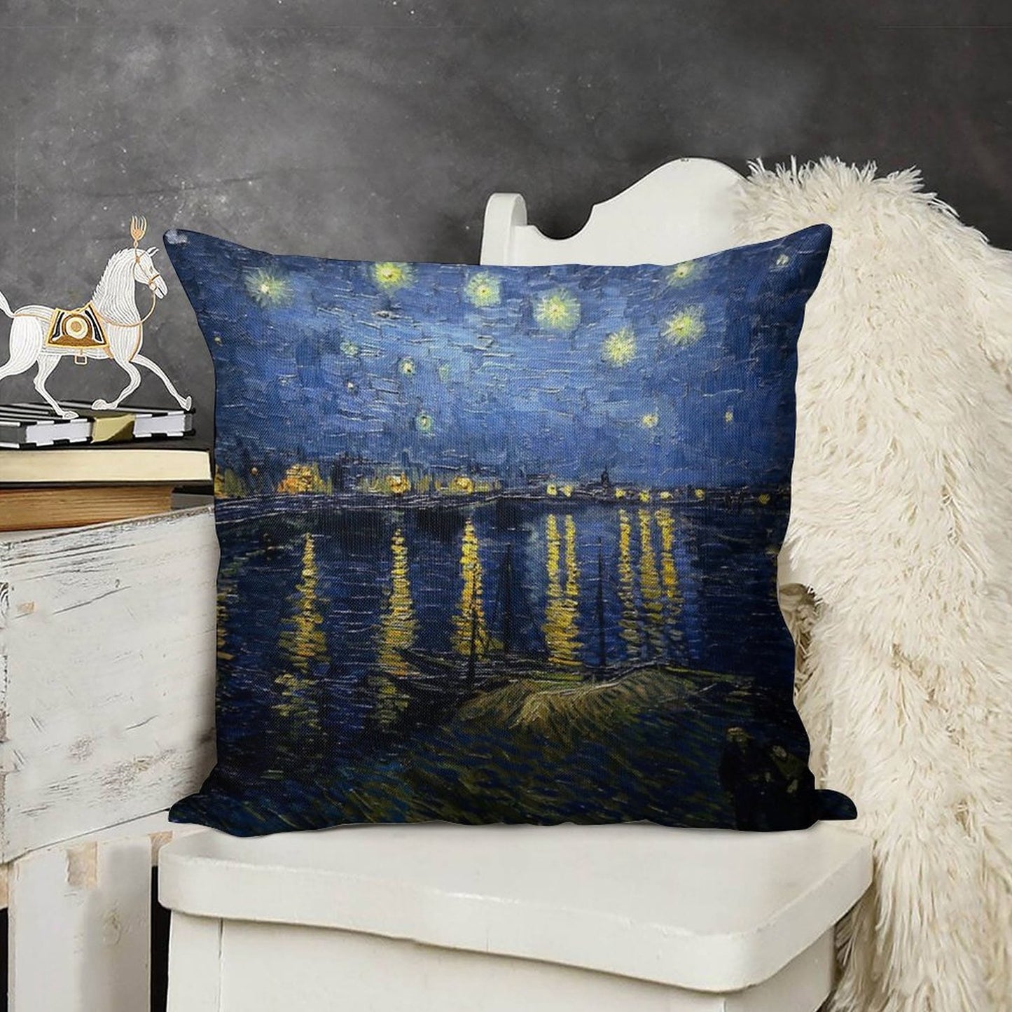 Starry Night Over The Rhone - Van Gogh Linen Throw Pillow Cover