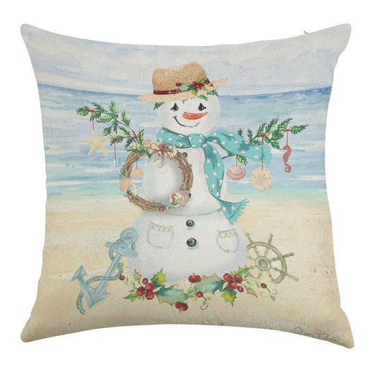 Coastal Christmas F Linen Throw Pillow Cover