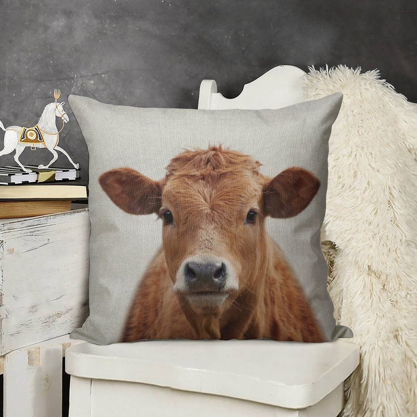 Cow - Colorful Linen Throw Pillow Cover
