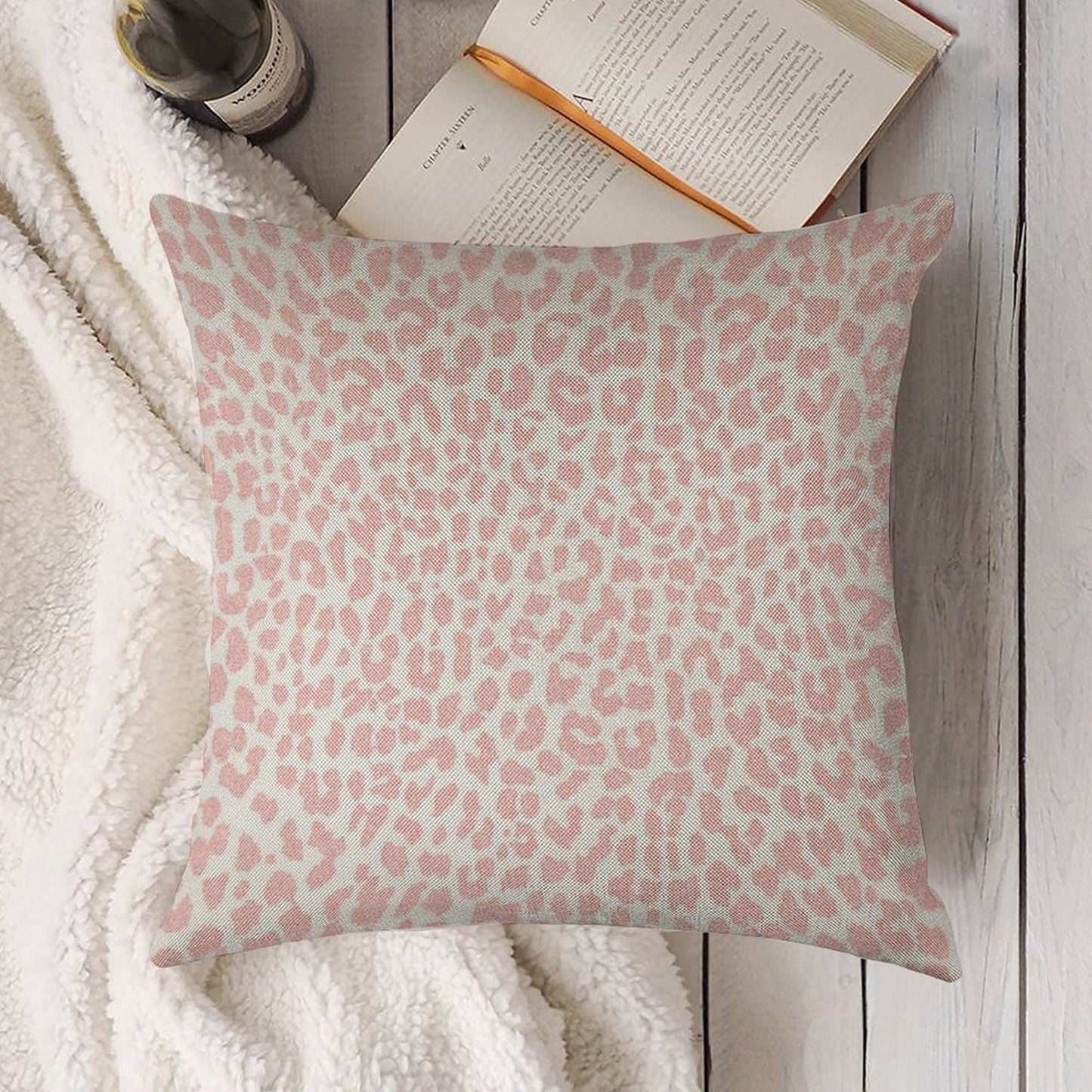 Pale Coral Leopard Linen Throw Pillow Cover