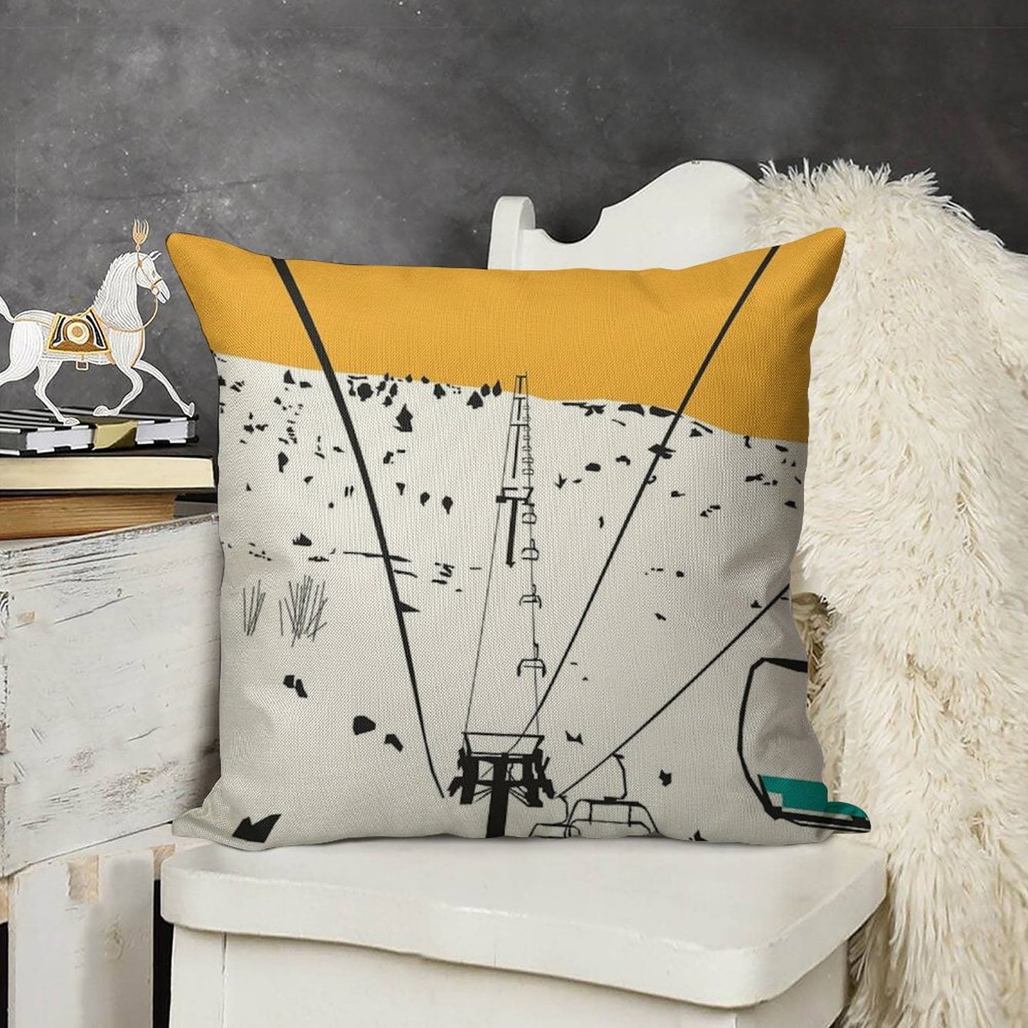 Ski Linen Throw Pillow Cover
