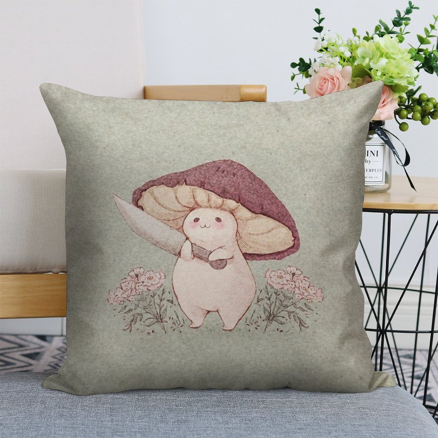 Let Me See What You Have Little Mushroom (no Text) Linen Throw Pillow Cover