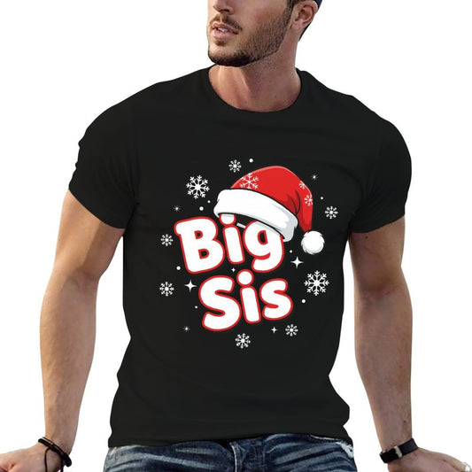 Big Sis Santa Hat Christmas Sister Matching Family Holiday Summer-ready Fabric T-Shirt