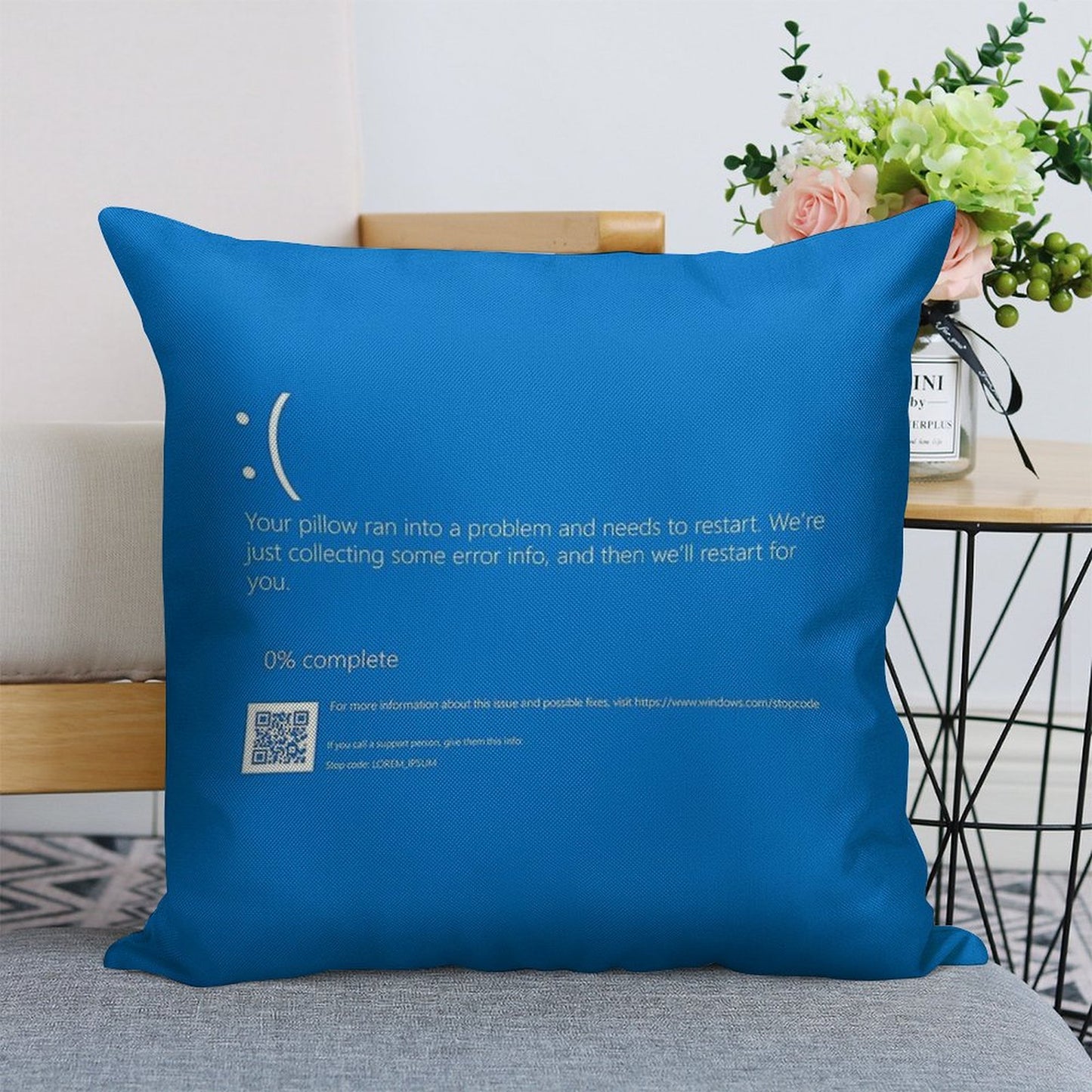 Windows BSOD (Blue Screen of Death) Linen Throw Pillow Cover