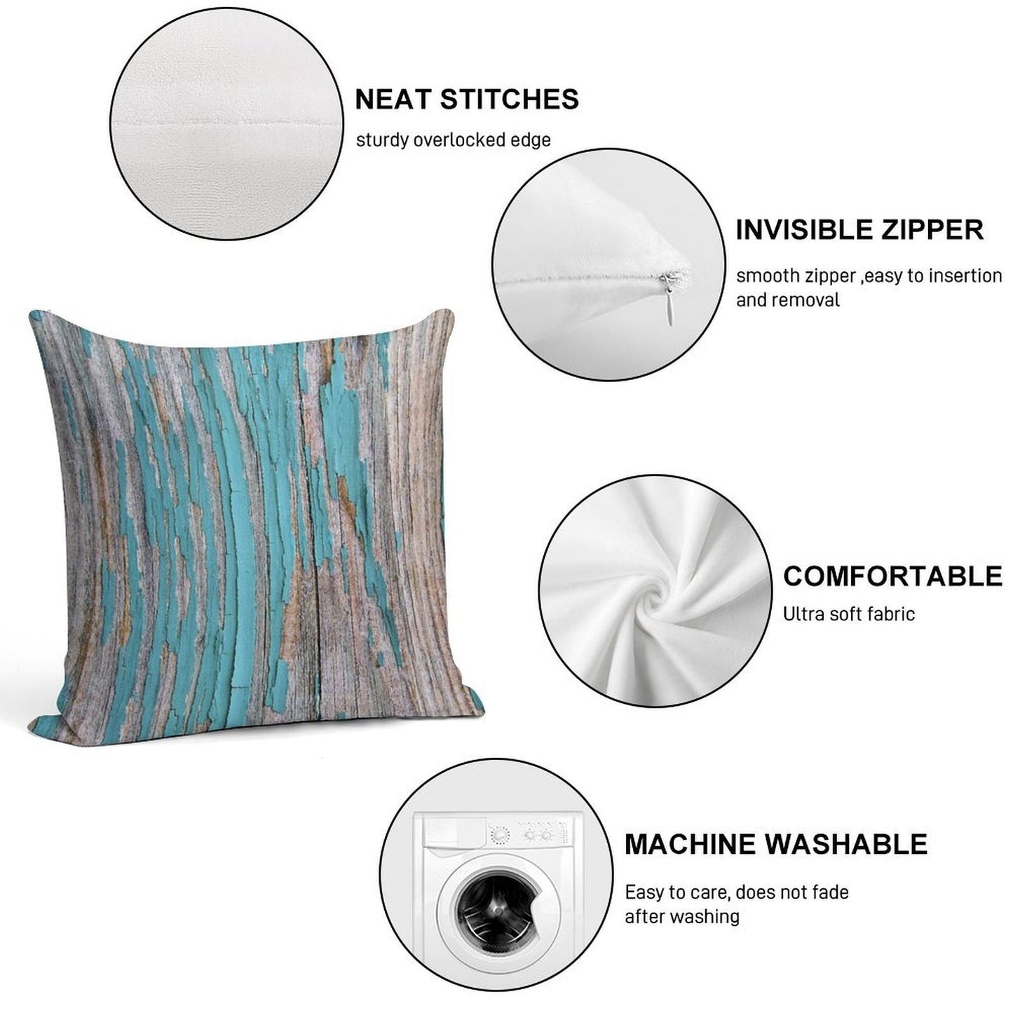 Shabby Rustic Weathered Wood Turquoise Soft Fade-Resistant Throw Pillow