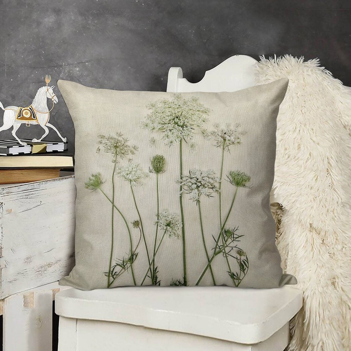 Queen Anne's Lace Linen Throw Pillow Cover