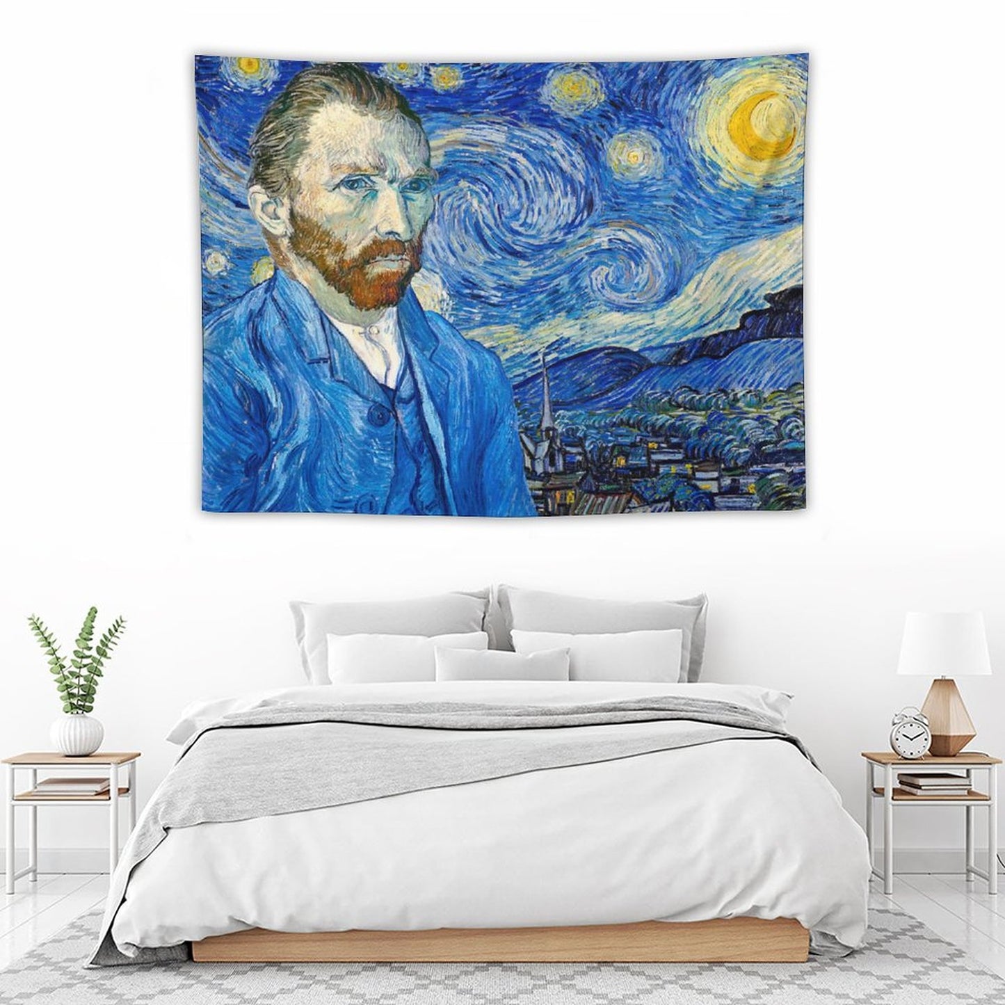 Van Gogh Self-Portrait in Front of Starry Night Tapestry