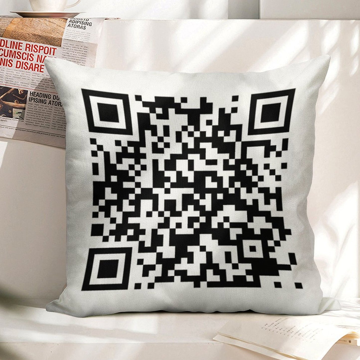 QrCode Rick Astley - Never Gonna Give You Up Linen Throw Pillow Cover