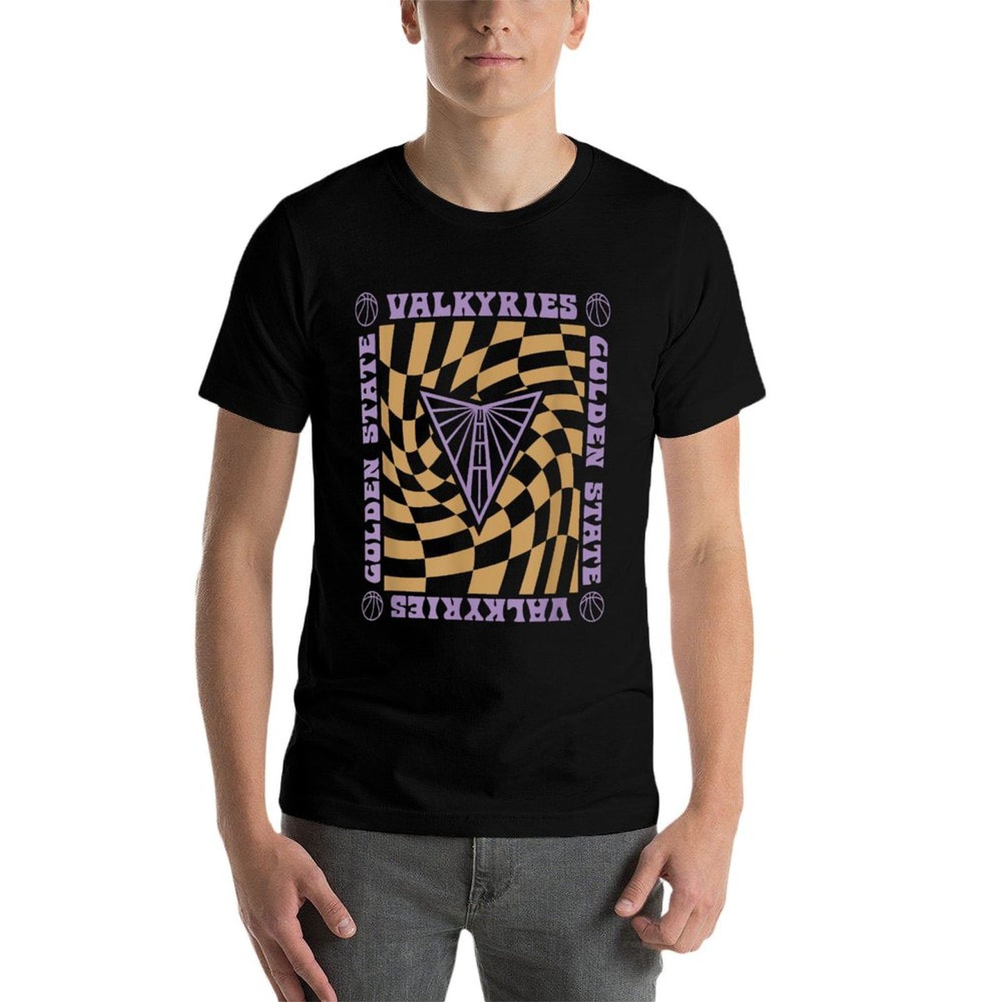 WNBA Golden State Valkyries Retro Wavy Checkerboard Cotton T-Shirt