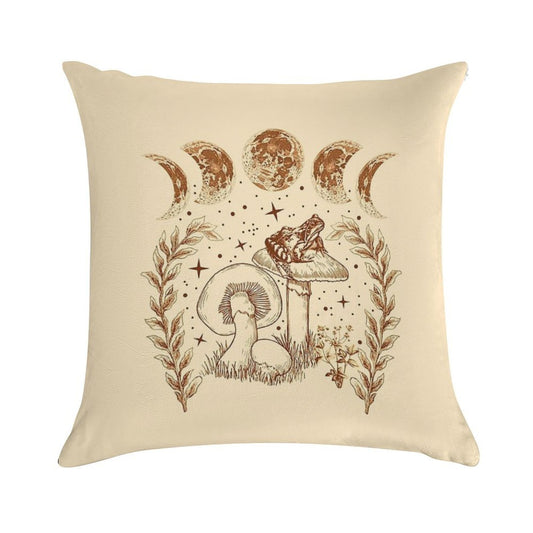 Cottagecore Aesthetic Frog Mushroom Witchy Moon Starry Night Soft Skin-Friendly Throw Pillow