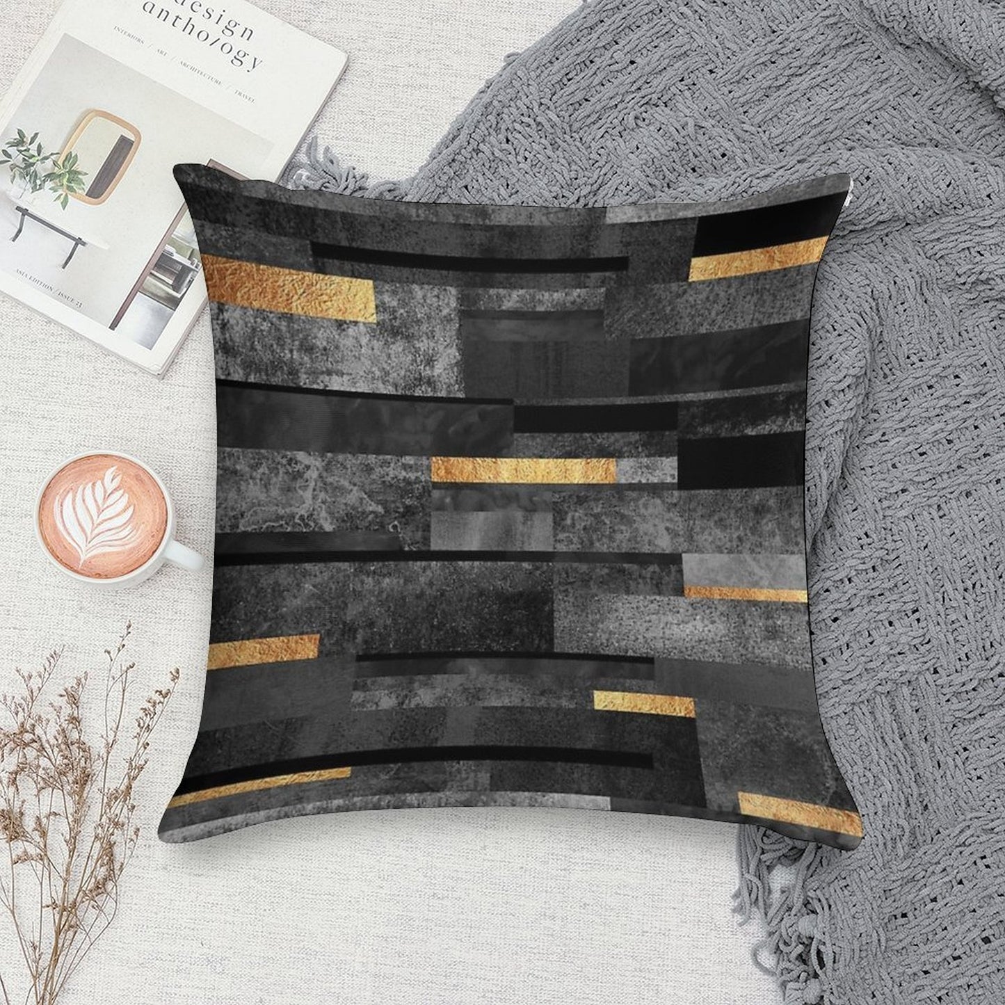 Urban Black & Gold Soft Fade-Resistant Throw Pillow
