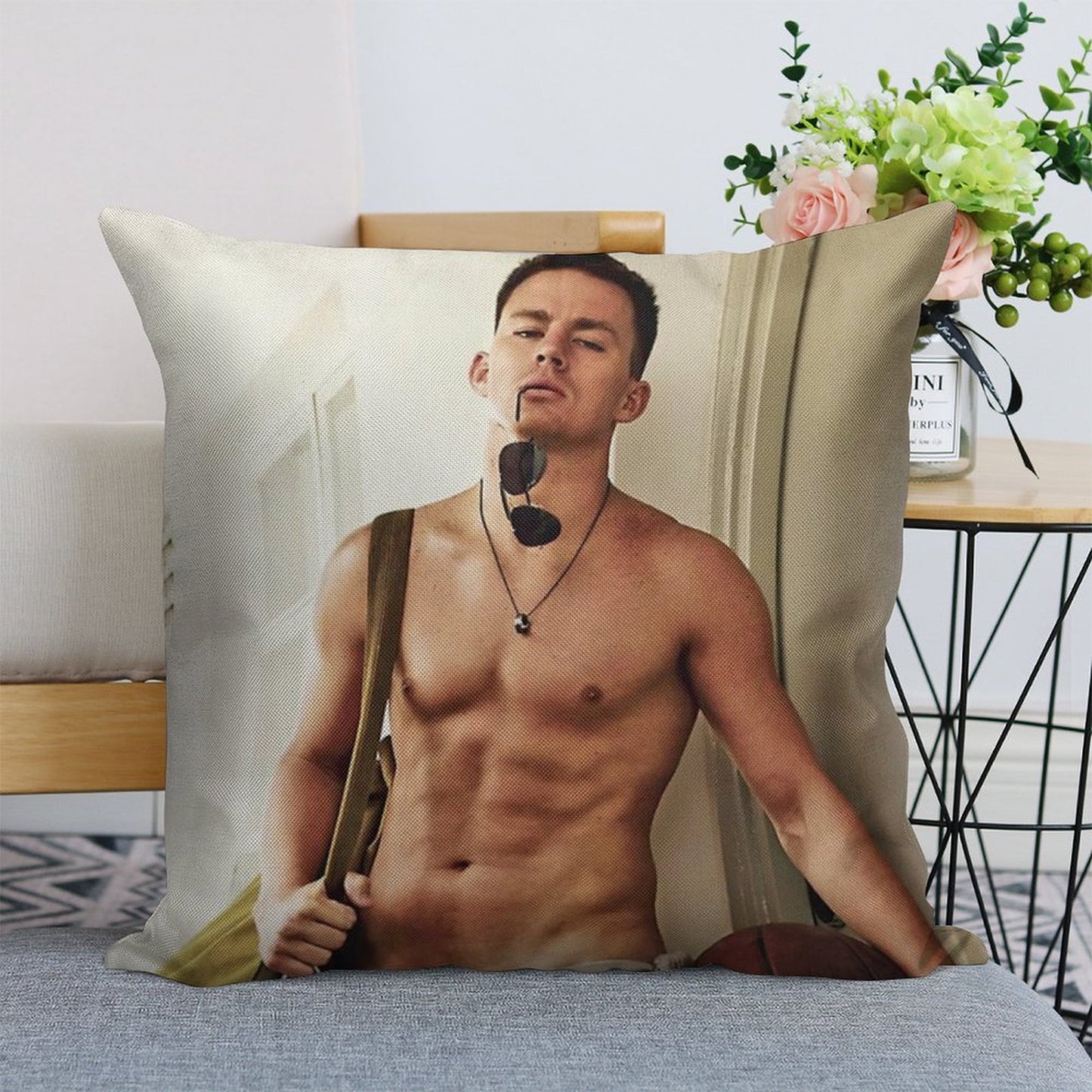 Channing Tatum Shirtless Linen Throw Pillow Cover