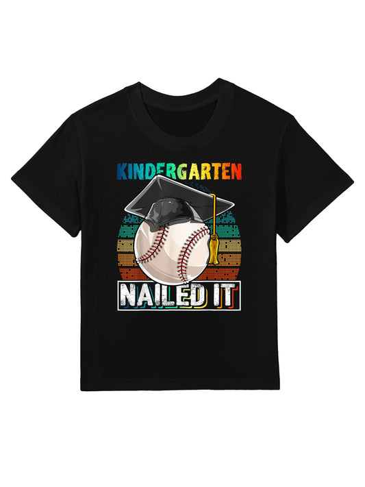 Kindergarten Nailed It Baseball Graduation Cap Retro Boys Kids T-Shirt