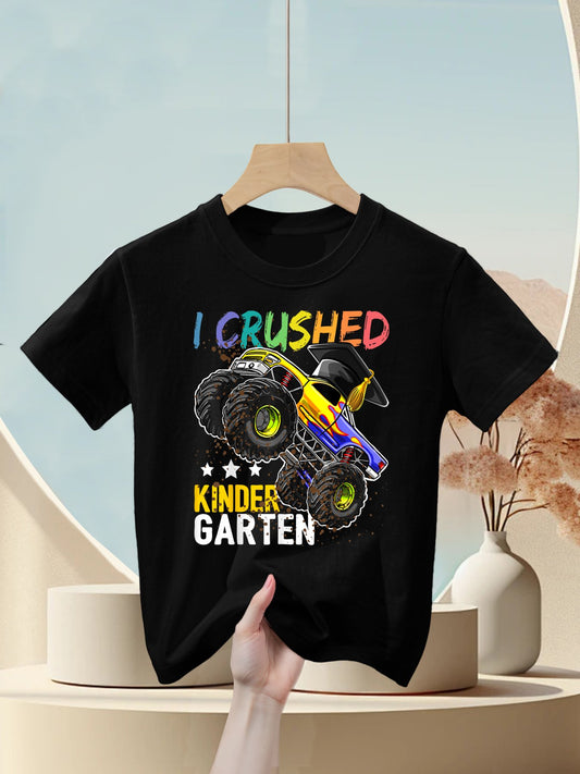I Crushed Kindergarten Monster Truck Graduation Gift Boys Kids T-Shirt