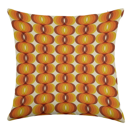 Orange, Brown, And Ivory Retro 1960s Wavy Pattern Linen Throw Pillow Cover