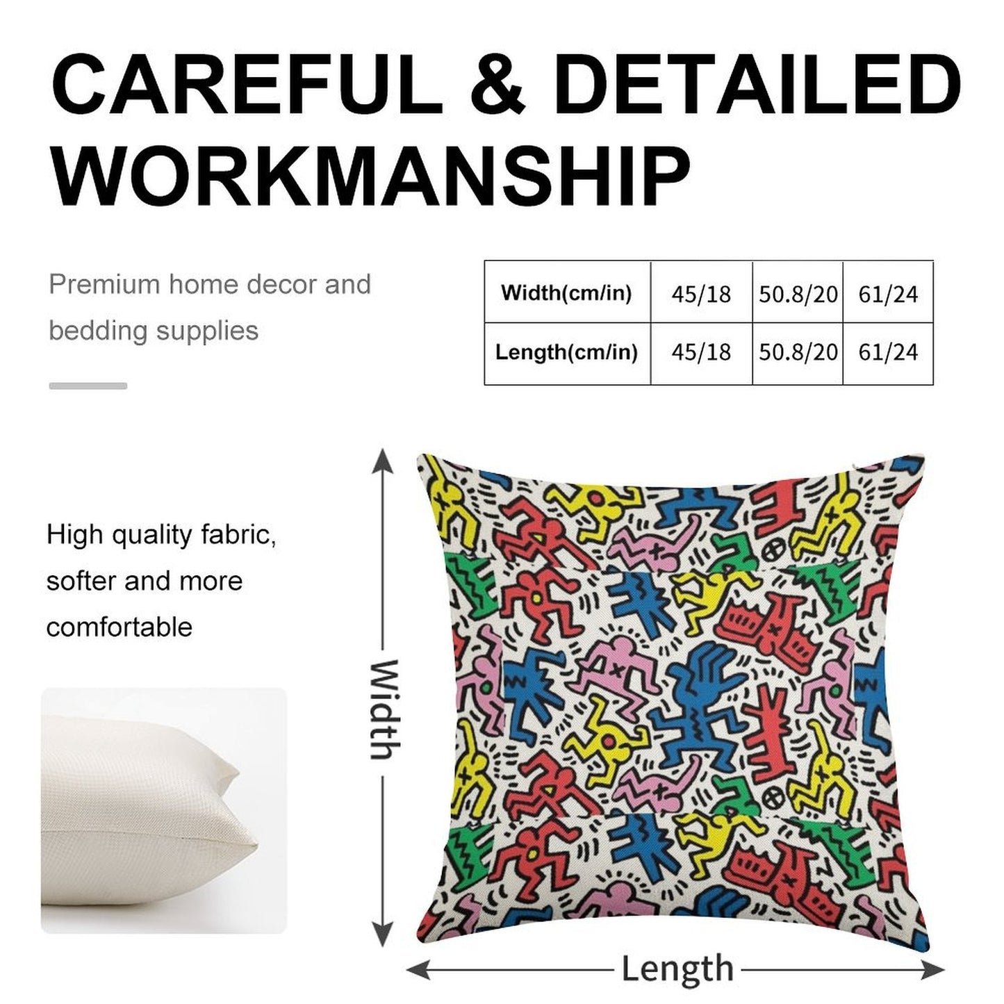 Haring Pop Art Linen Throw Pillow Cover
