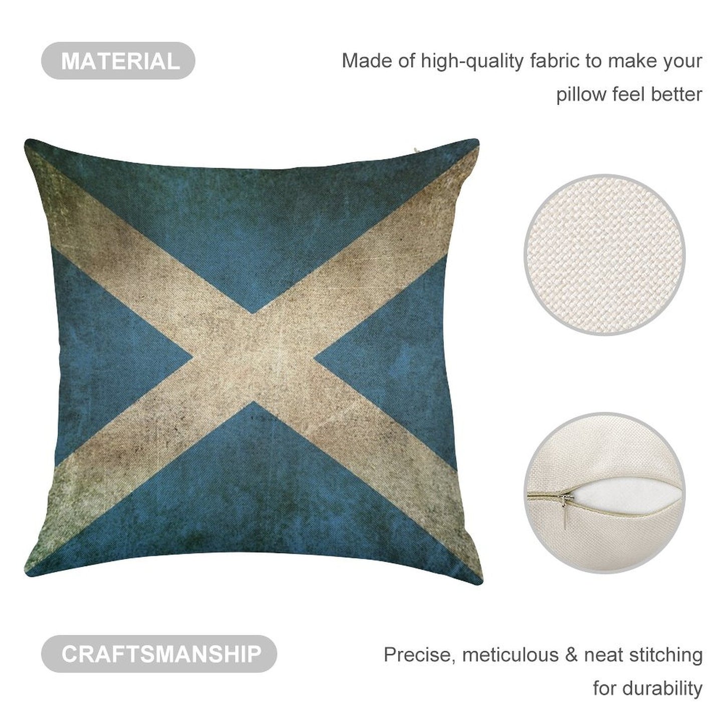 Old And Worn Distressed Vintage Flag of Scotland Linen Throw Pillow Cover