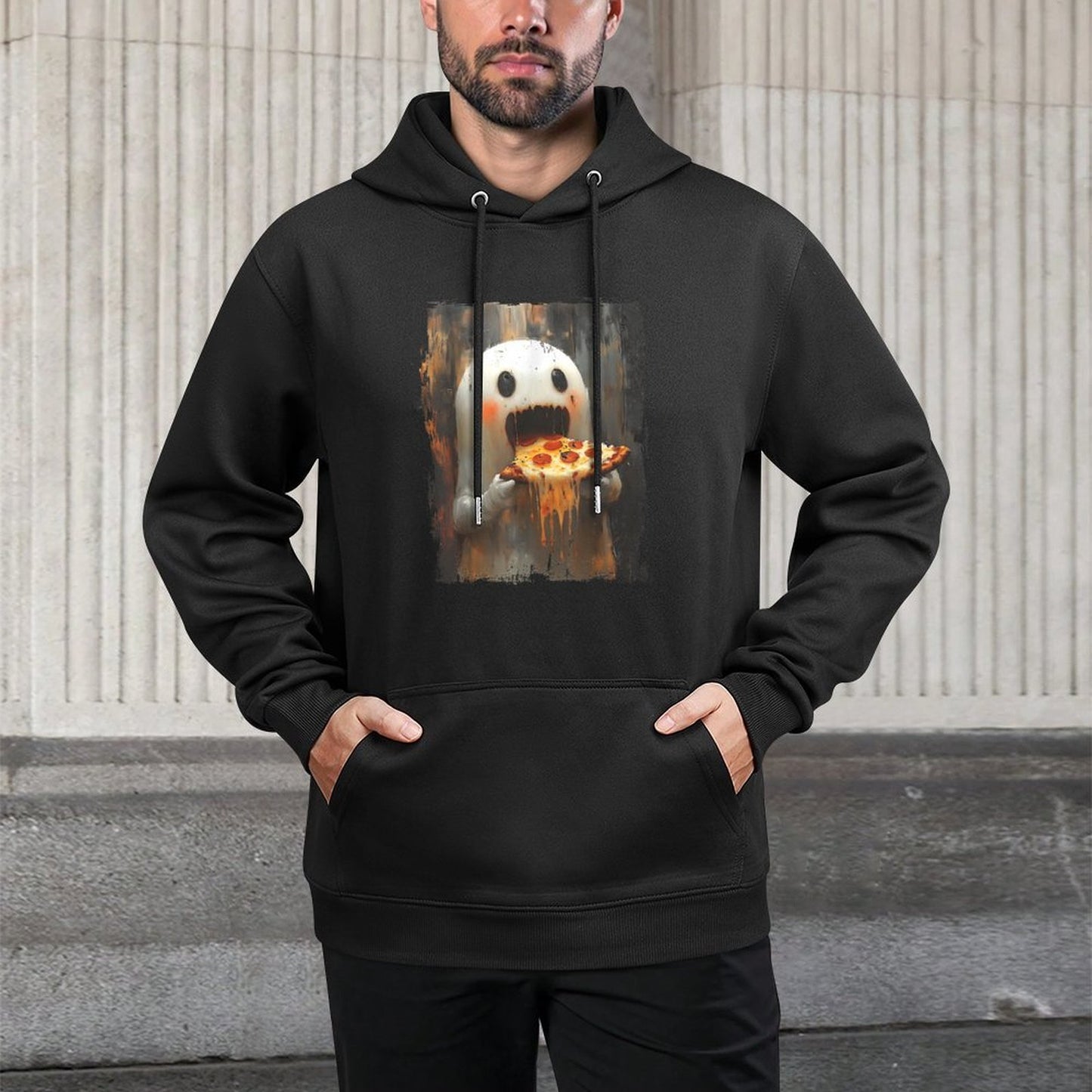 Cute Pizza Ghost Eating Pizza Funny Halloween Food Lovers All-Day Comfort Hoodie