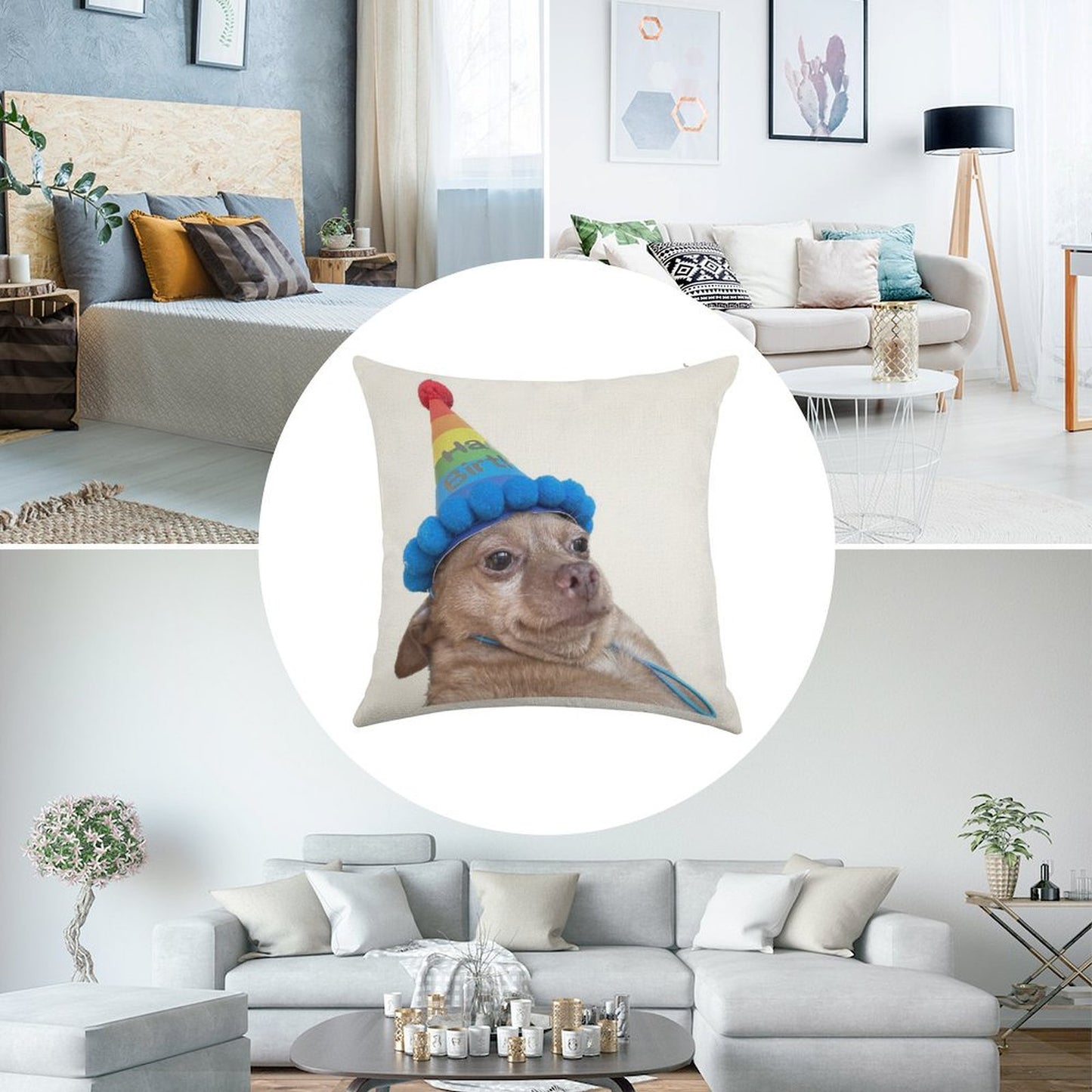 Birthday Mouse Linen Throw Pillow Cover