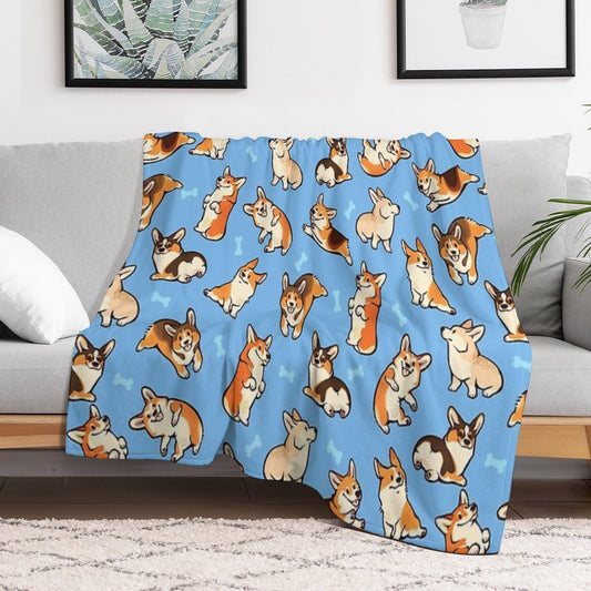 Jolly Corgis in Blue Throw Blanket