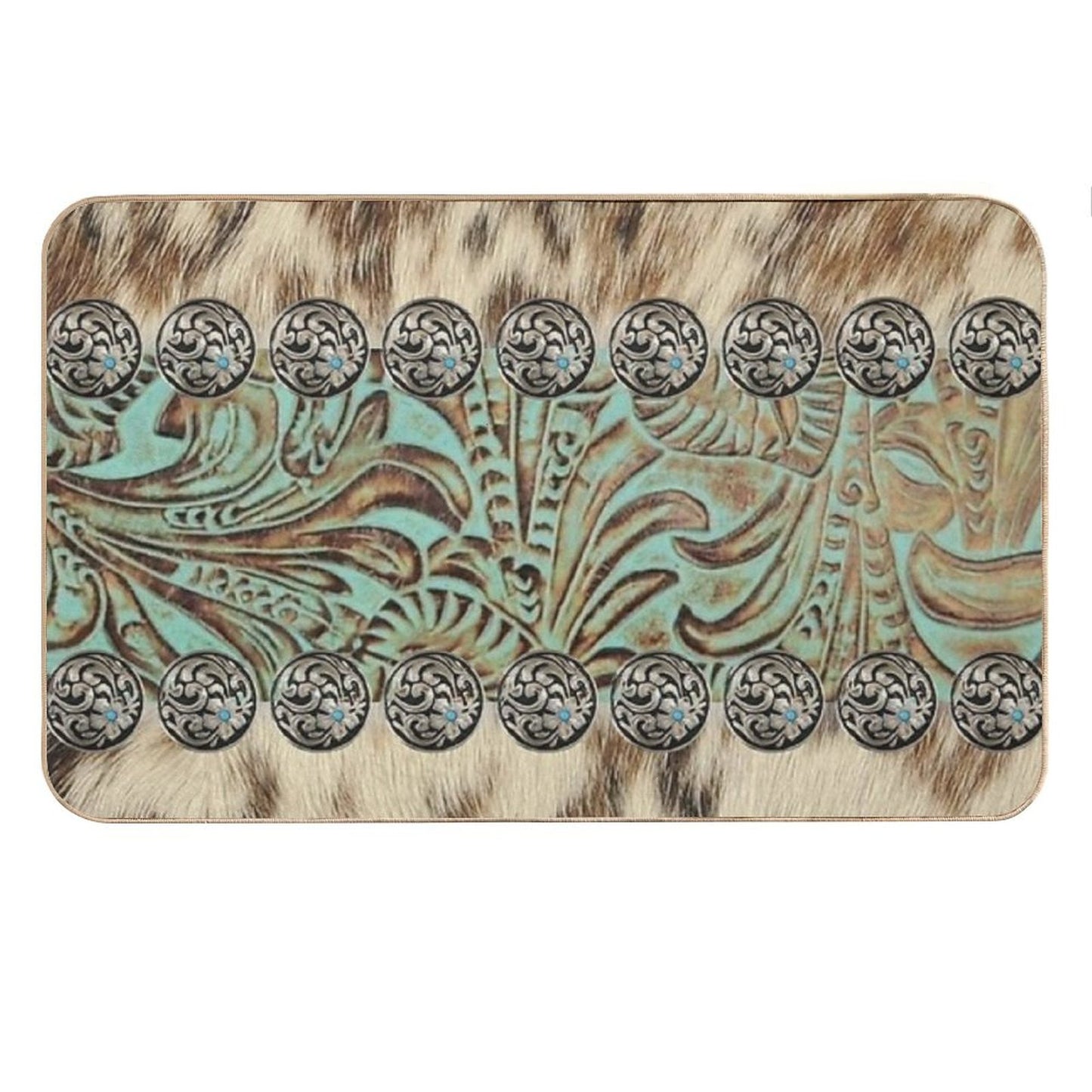 Rustic Brown Beige Teal Western Country Cowboy Fashion Bath Mat