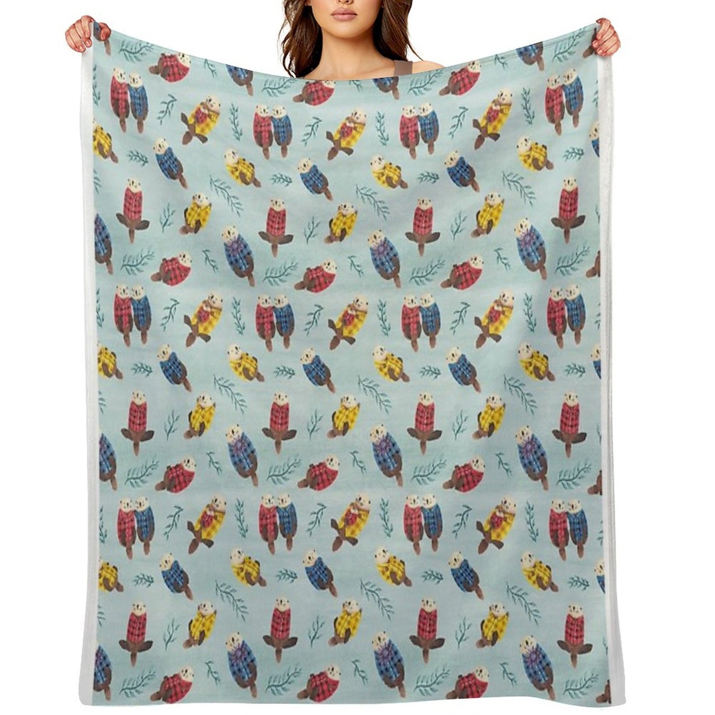 Sea Otters Wearing Plaid Throw Blanket