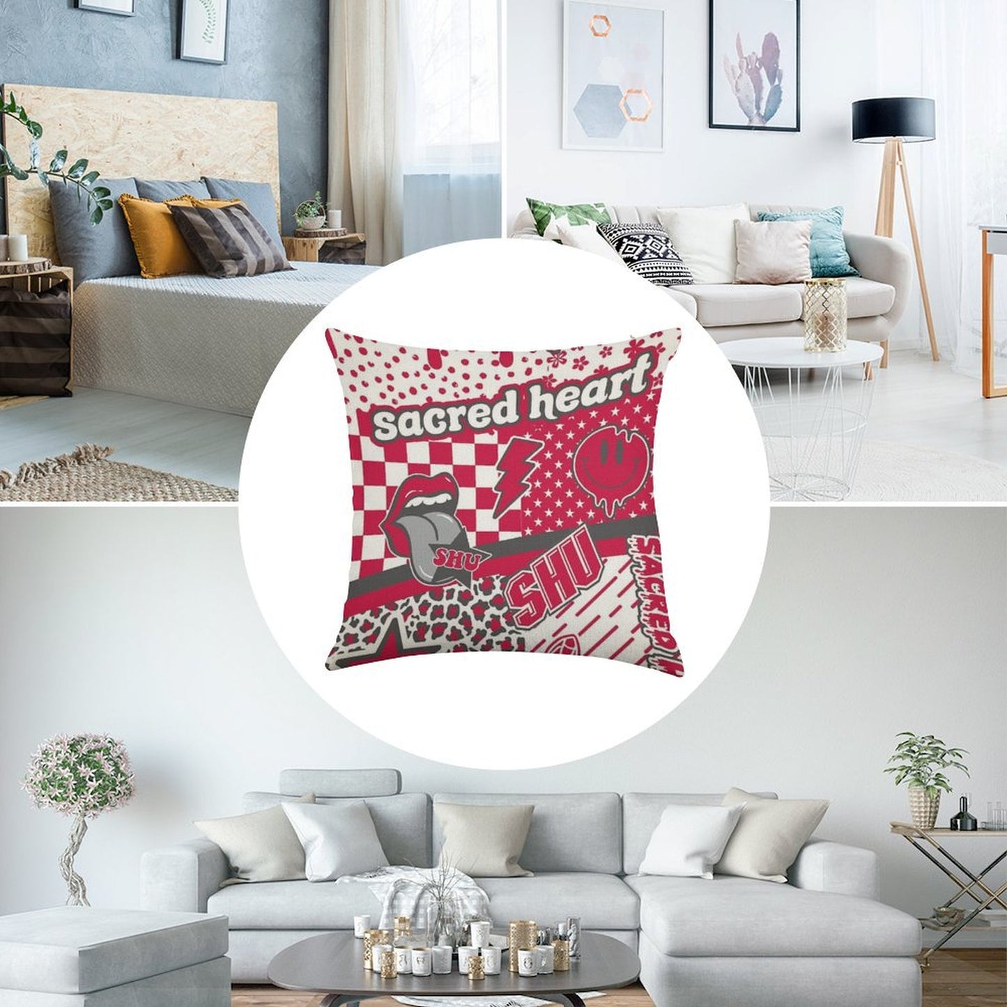 Sacred Heart Linen Throw Pillow Cover