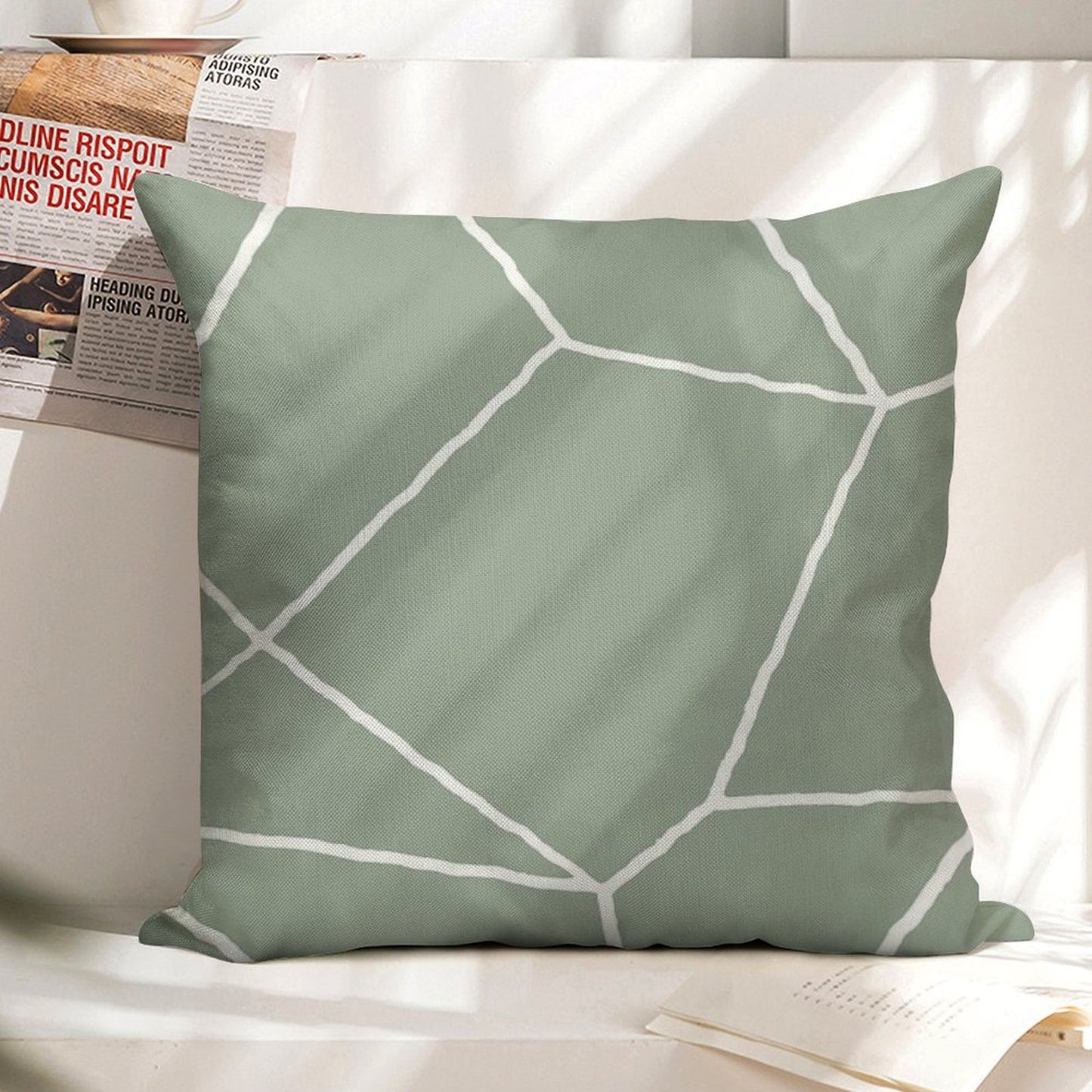 Geometric Sage Green Throw Pillow Linen Throw Pillow Cover