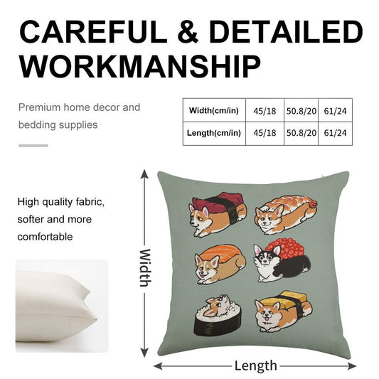 Sushi Corgi Linen Throw Pillow Cover
