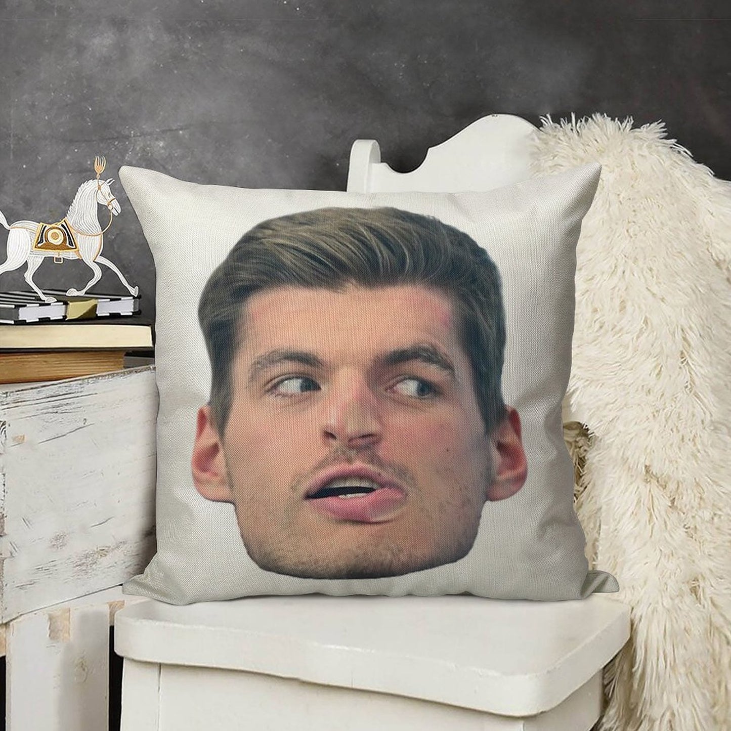 Max Verstappen Face Linen Throw Pillow Cover