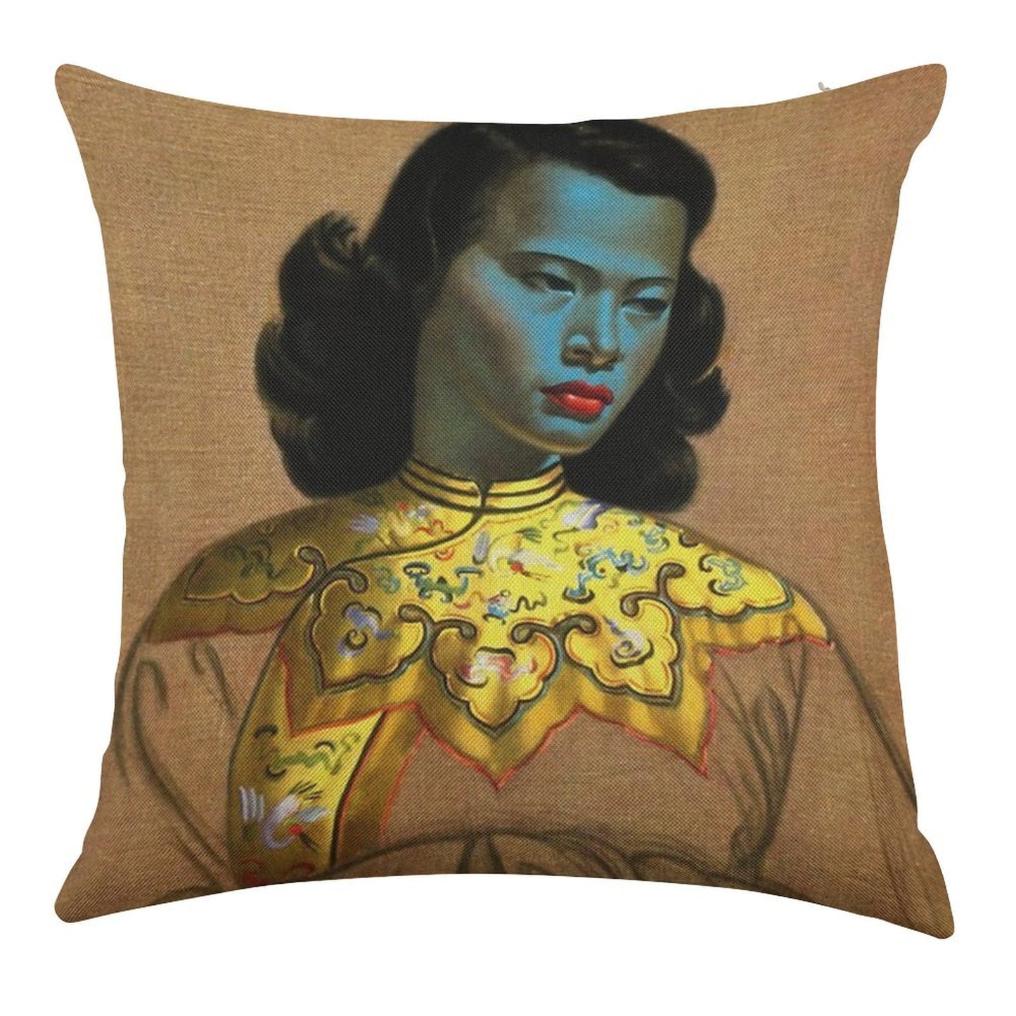 Vladimir Tretchikoff Vintage Painting, Famous Art Reproduction, Asian Fashion Illustration Linen Throw Pillow Cover