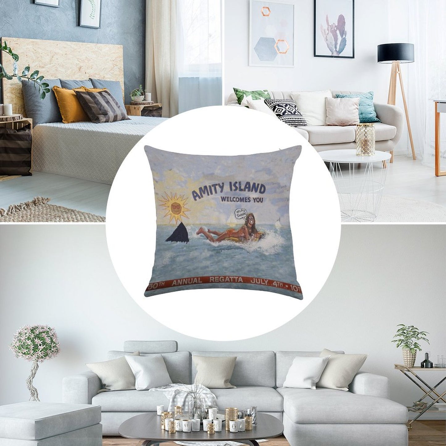 Welcome To Amity Island Linen Throw Pillow Cover