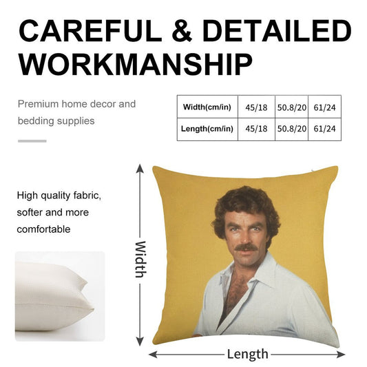 Tom Selleck Linen Throw Pillow Cover