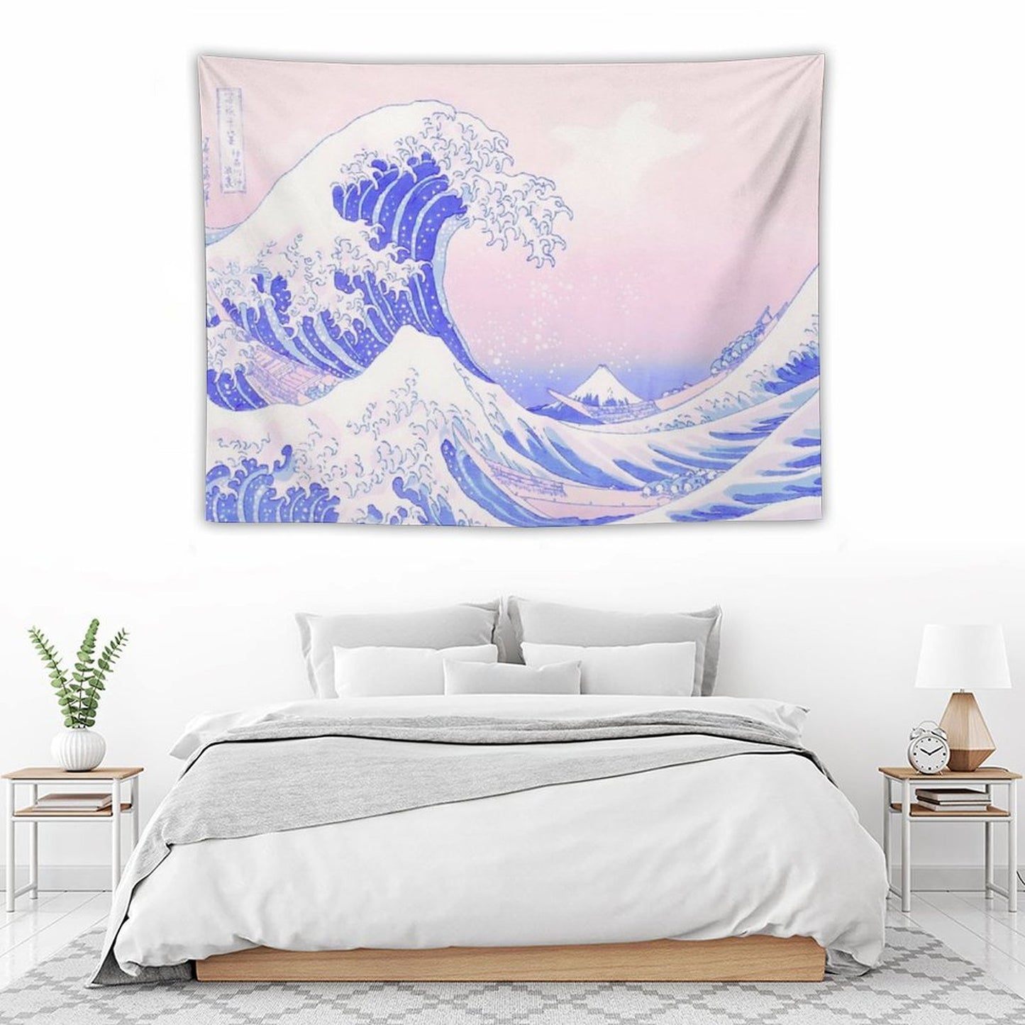 Great Wave Pastel Aesthetic Kawaii Pink Kanagawa Japanese Tapestry