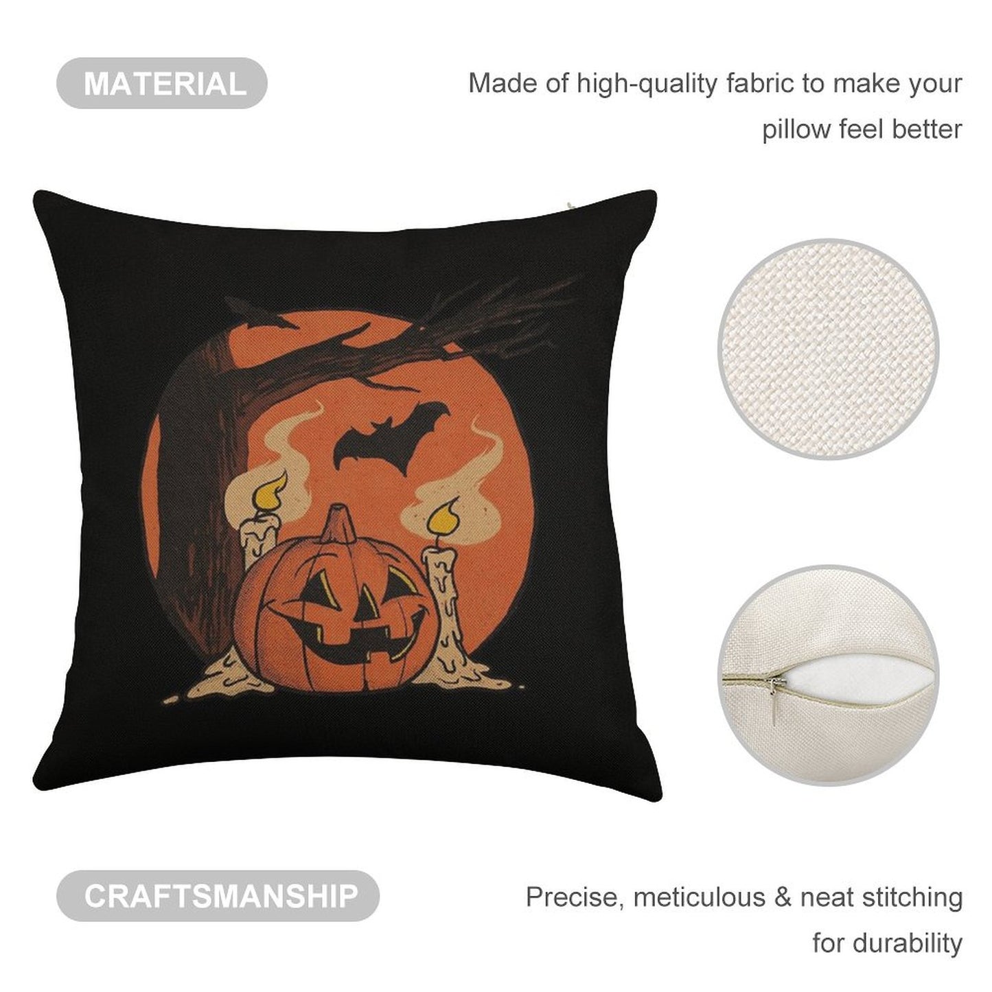 Vintage Pumpkin Scene Halloween Linen Throw Pillow Cover