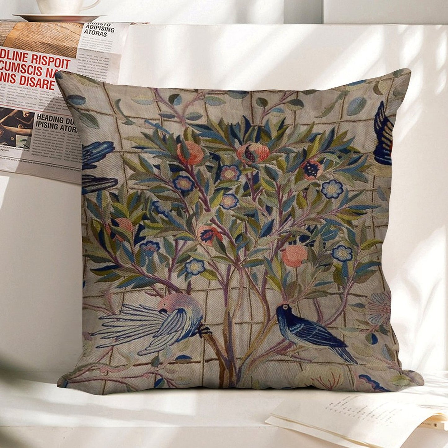 William Morris Kelmscott Trellis Embroidery Linen Throw Pillow Cover