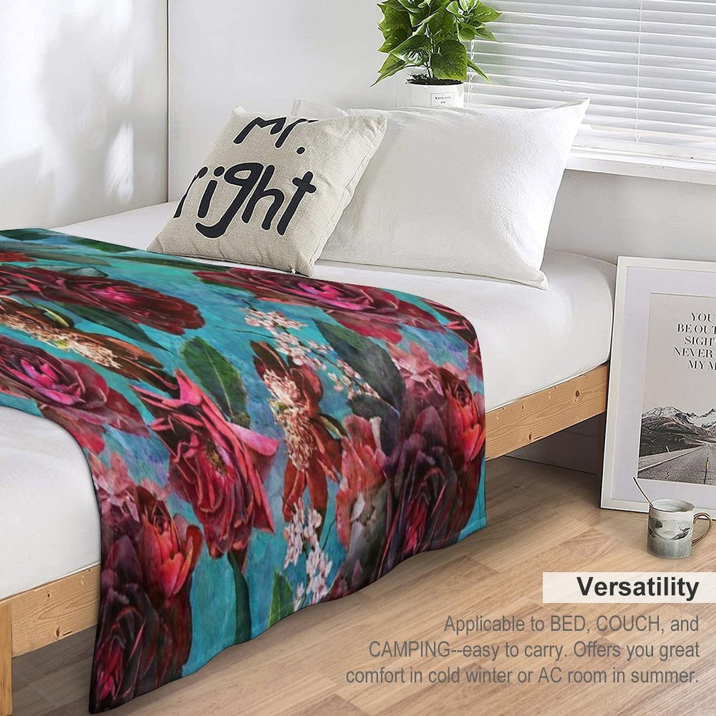 Turquoise Vintage Summer Roses Botanical Garden NightGarden Throw Blanket