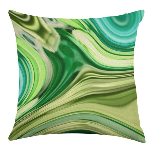 1980s Modern Abstract Turquoise Lime Green Marble Swirls Linen Throw Pillow Cover