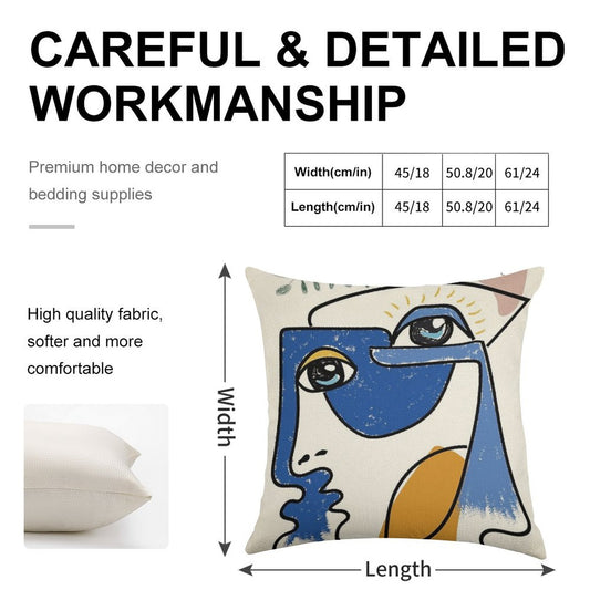 Minimal  Cute Face Linen Throw Pillow Cover