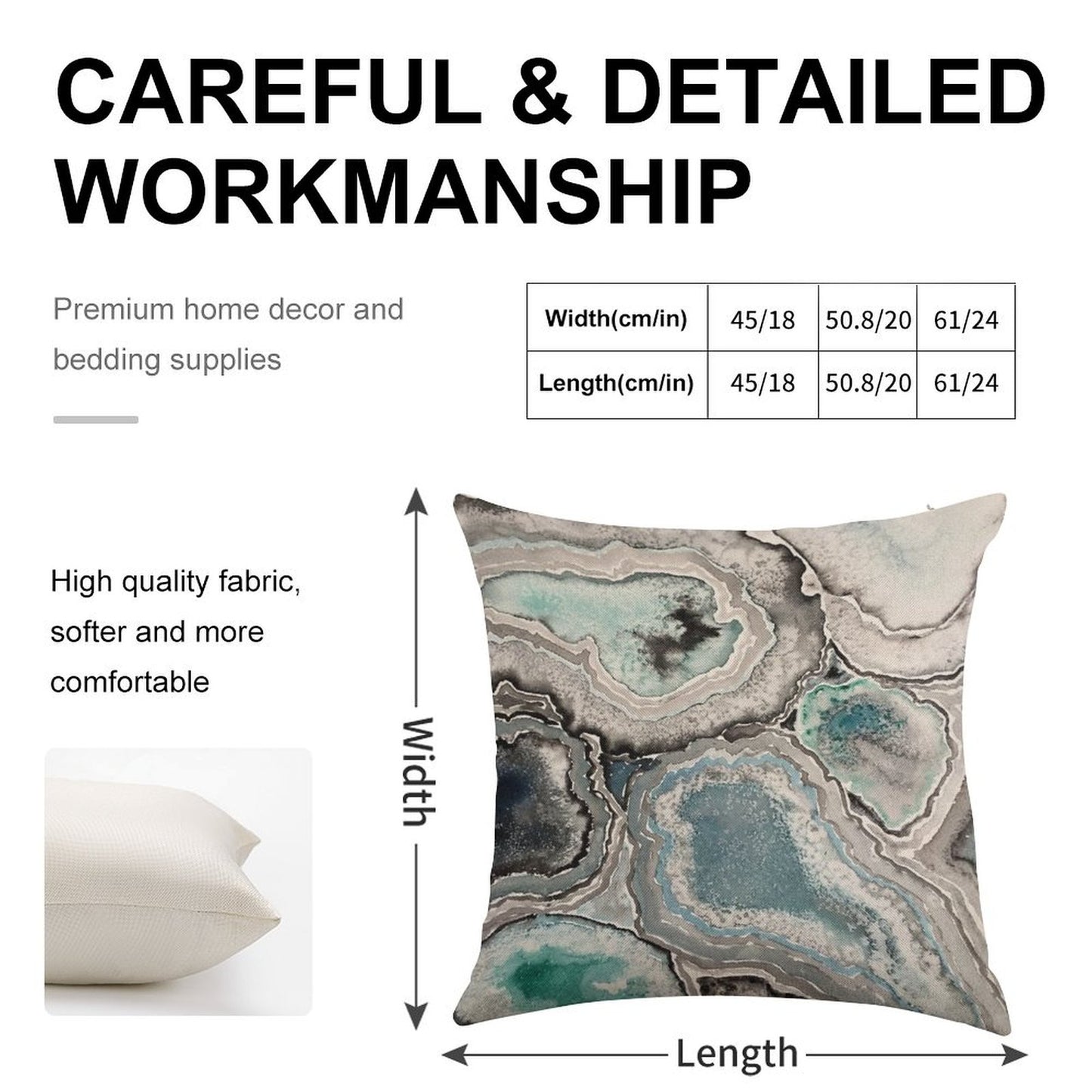 Ode To Geode - BlueTeal Linen Throw Pillow Cover