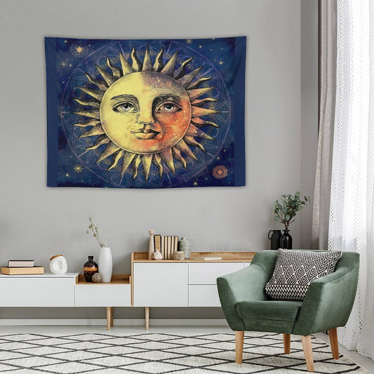 Celestial Antique Sun And Sky Watercolor Batik Tapestry