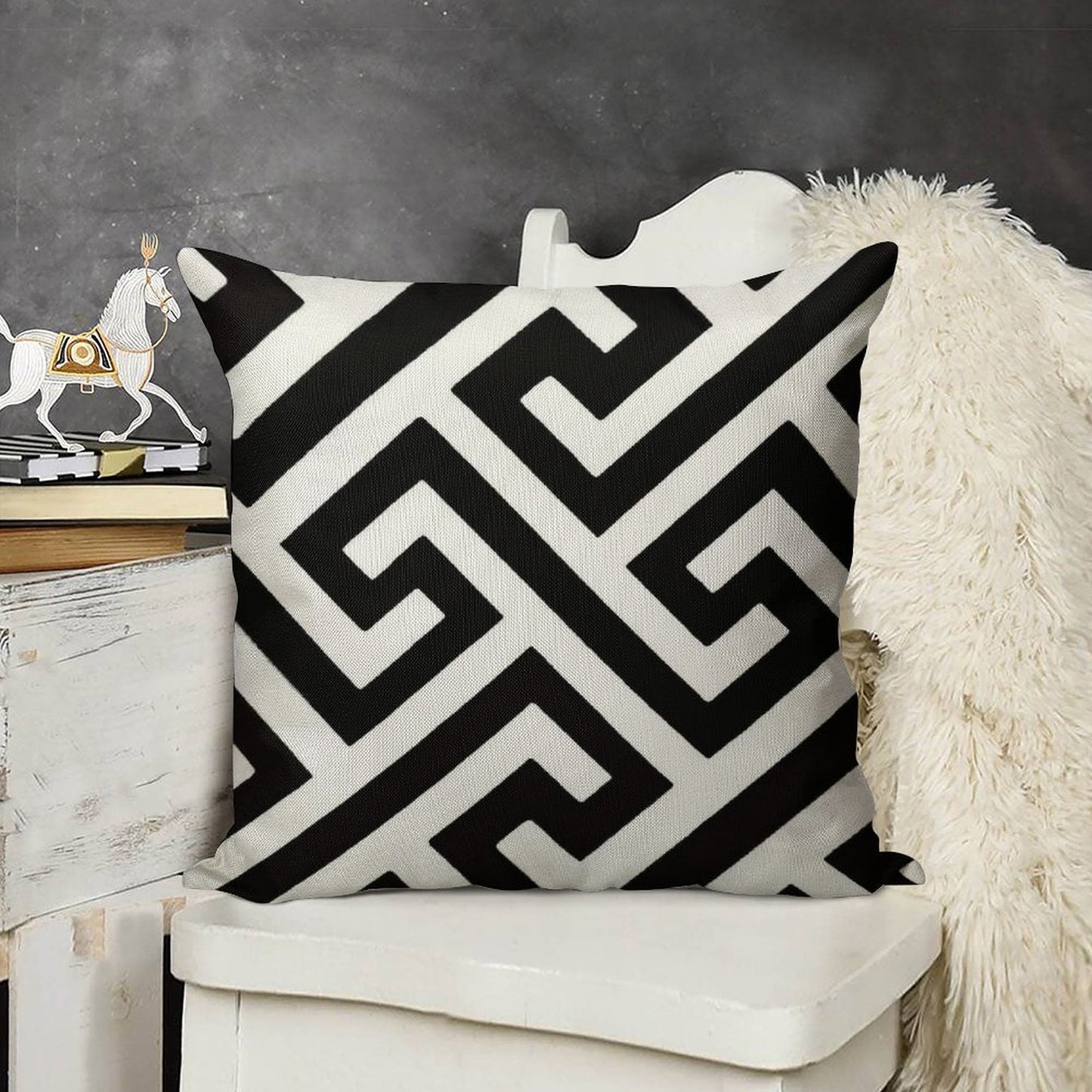 Throw Pillow  Cushion in Maze Print Design Linen Throw Pillow Cover