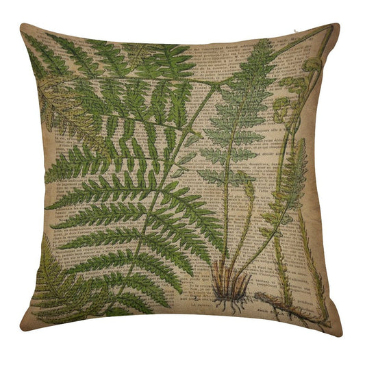 Vintage Foliage Hipster Botanical Print Fern Leaves Linen Throw Pillow Cover