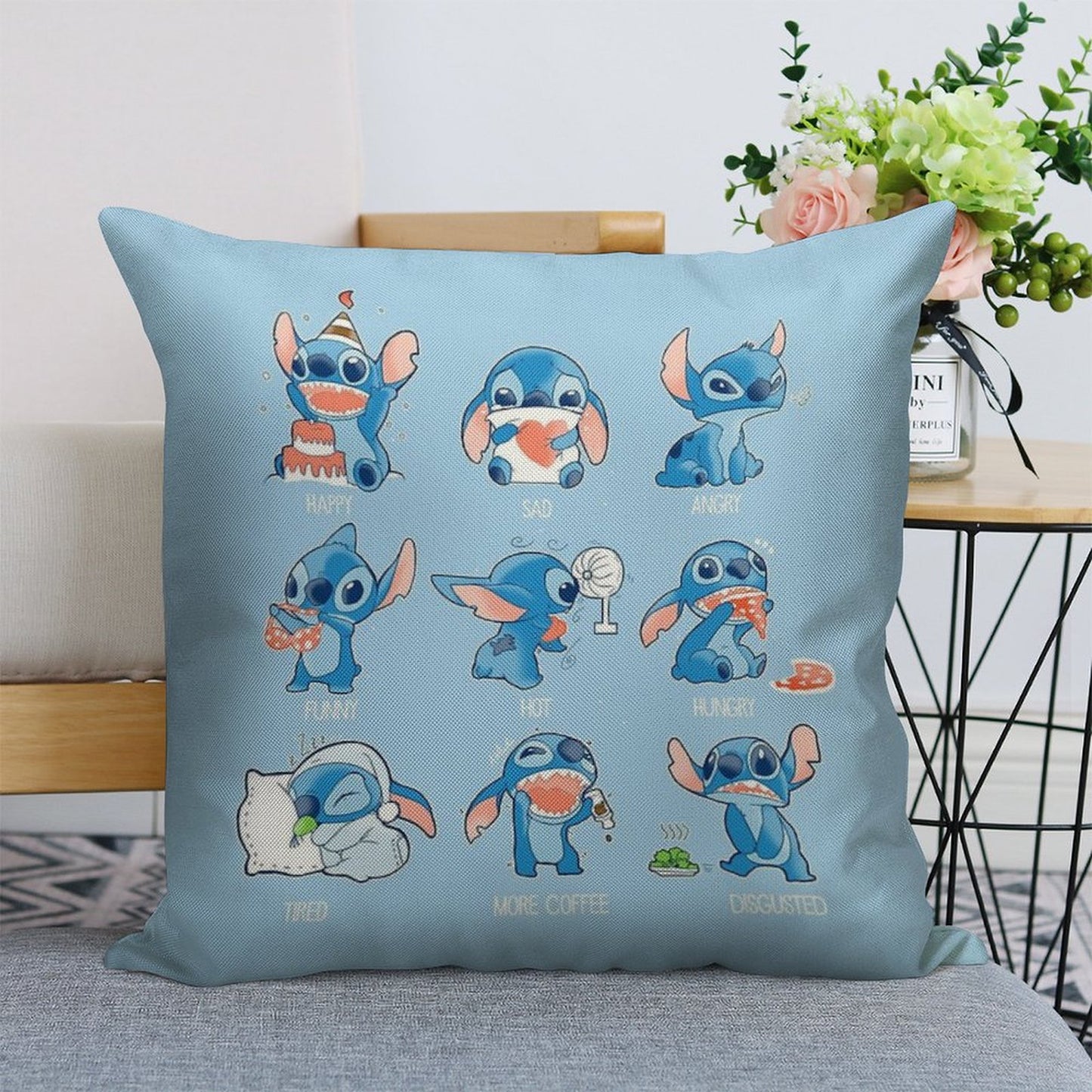 Stitch Emoticon! Linen Throw Pillow Cover