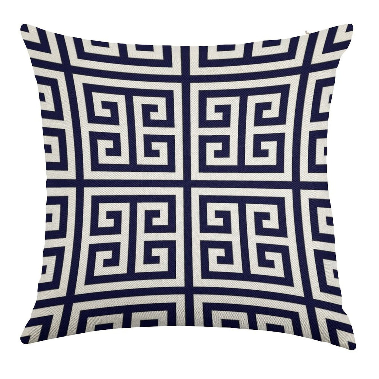 Greek Key Navy Blue And White Pattern Linen Throw Pillow Cover