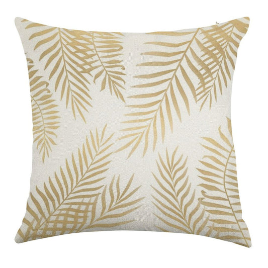 Gold Palm Leaves Linen Throw Pillow Cover