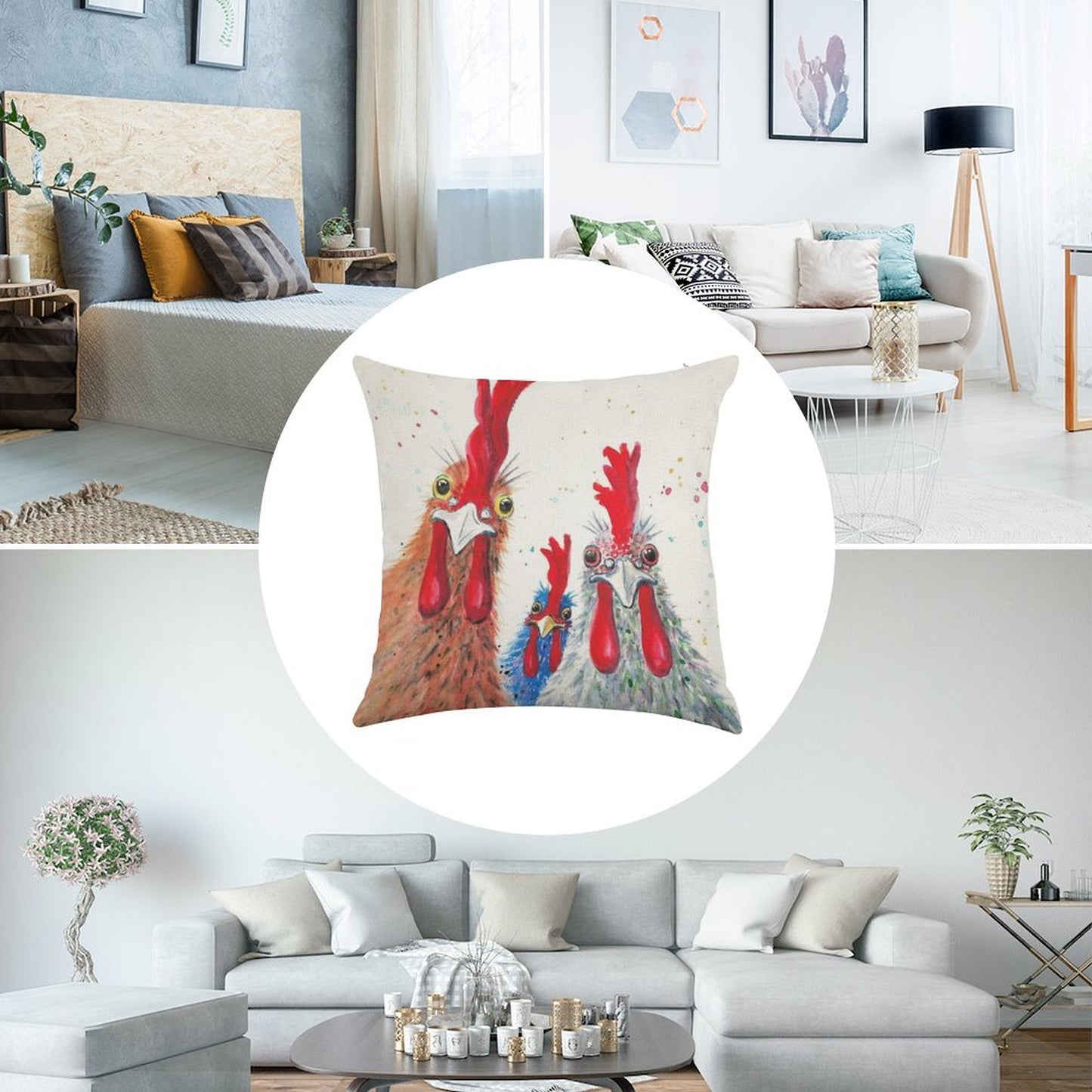 Chicken Ladies, Hen, Chicken, Rooster, Bird Linen Throw Pillow Cover