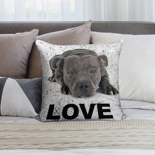 Love Is 4 Paws & Waggy Tail Blue Staffordshire Bull Terrier Soft Washable Throw Pillow