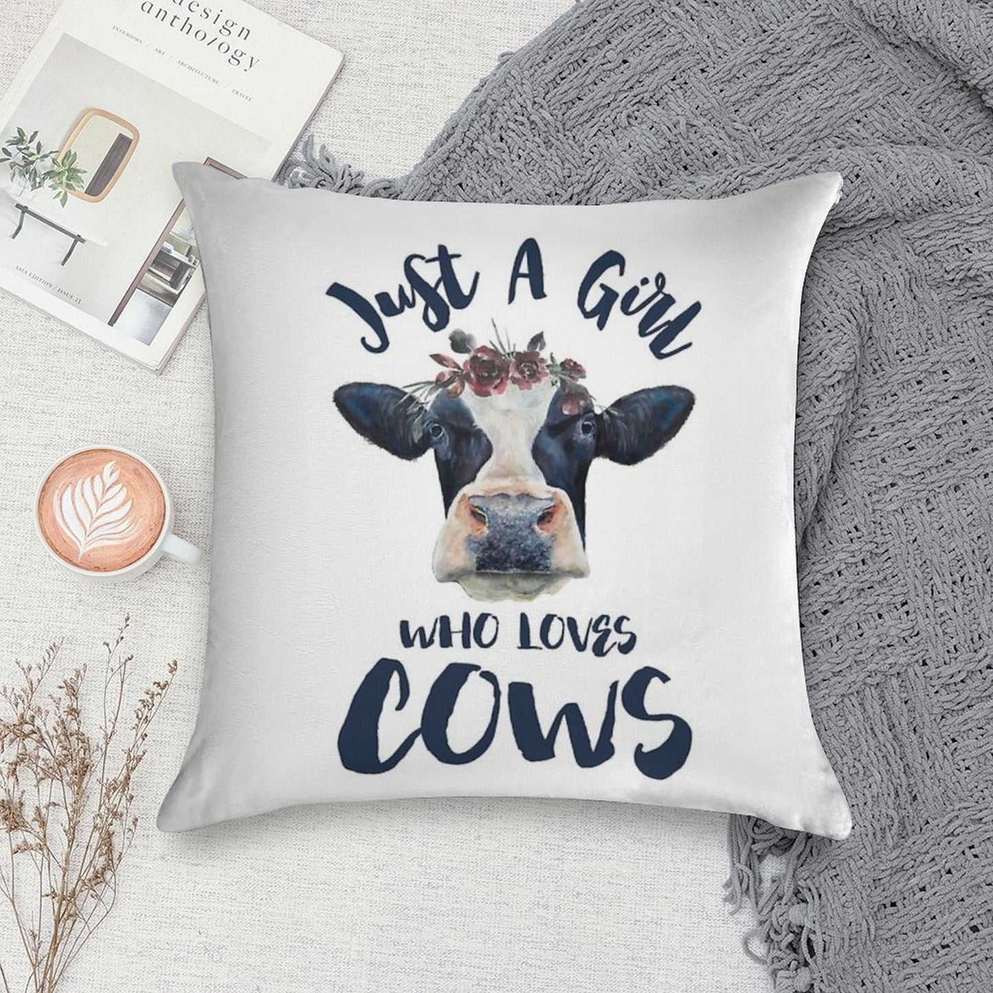 Animal Lovers Funny Gifts - Just A Girl Who Loves Cows Soft Warmth Comfort Throw Pillow
